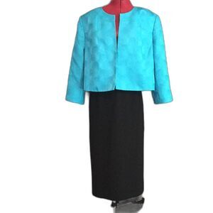 Kasper Skirt Suit Women's Plus Size 18 Blue & Black 2-Piece Set Blazer & Skirt